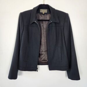 Vintage Express Women's Black 100% Wool Full Zip Up Jacket, Size 7/8,‎ Beautiful